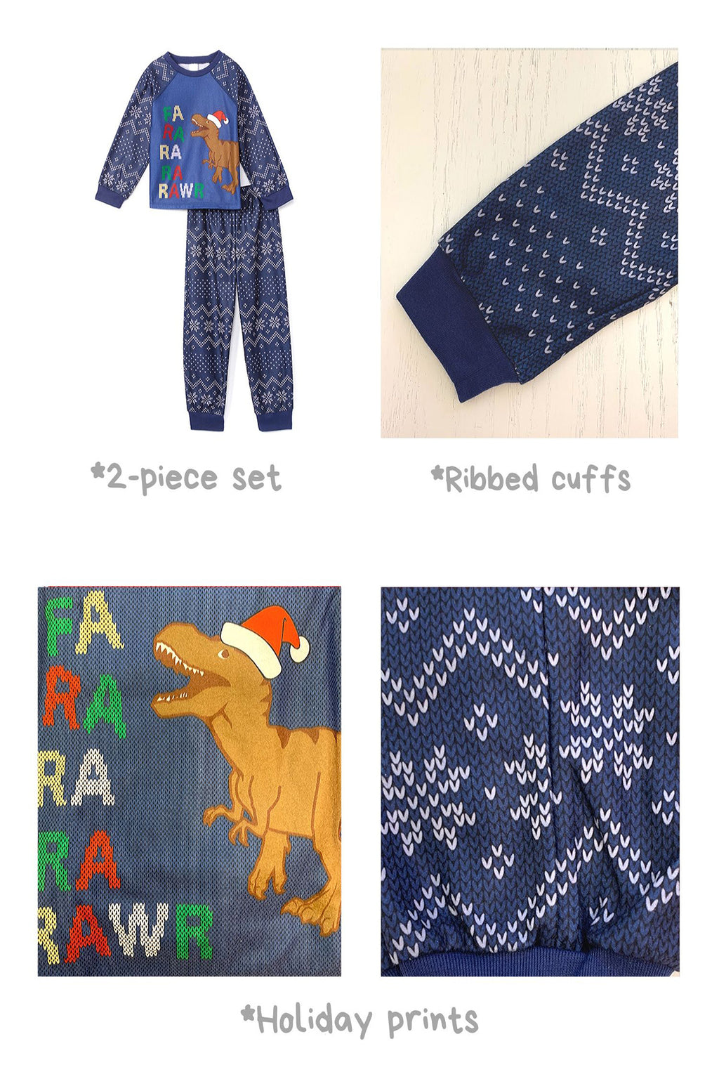 Sleepimini Fa-ra-rawr Dino Ugly Sweater PJ set, Navy