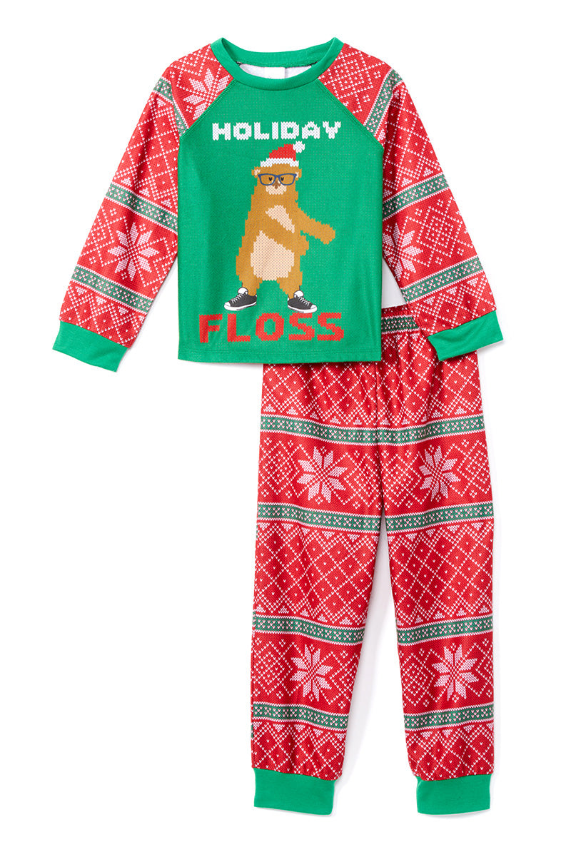 Sleepimini Holiday Floss Ugly Sweater PJ set, Green