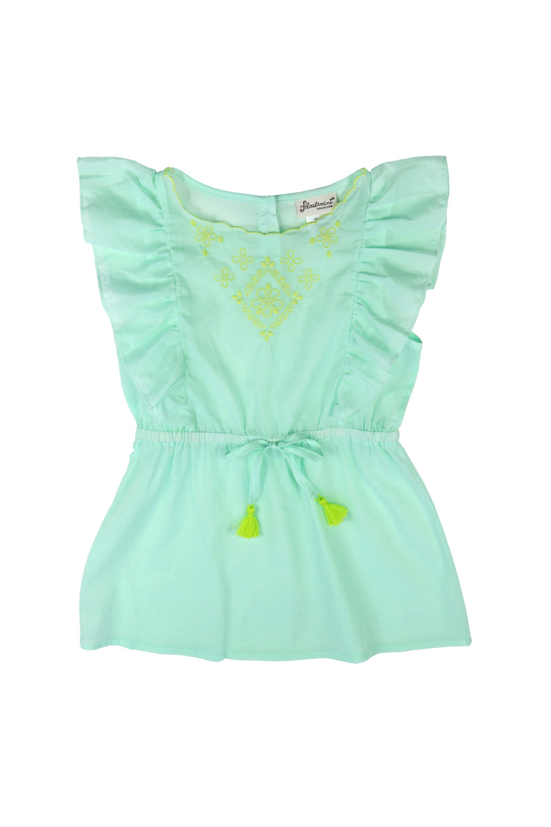 Embroidered Side Ruffle Cover-up Dress, mint