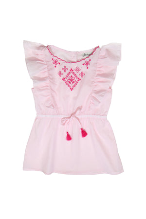 Embroidered Side Ruffle Cover-up Dress, pink
