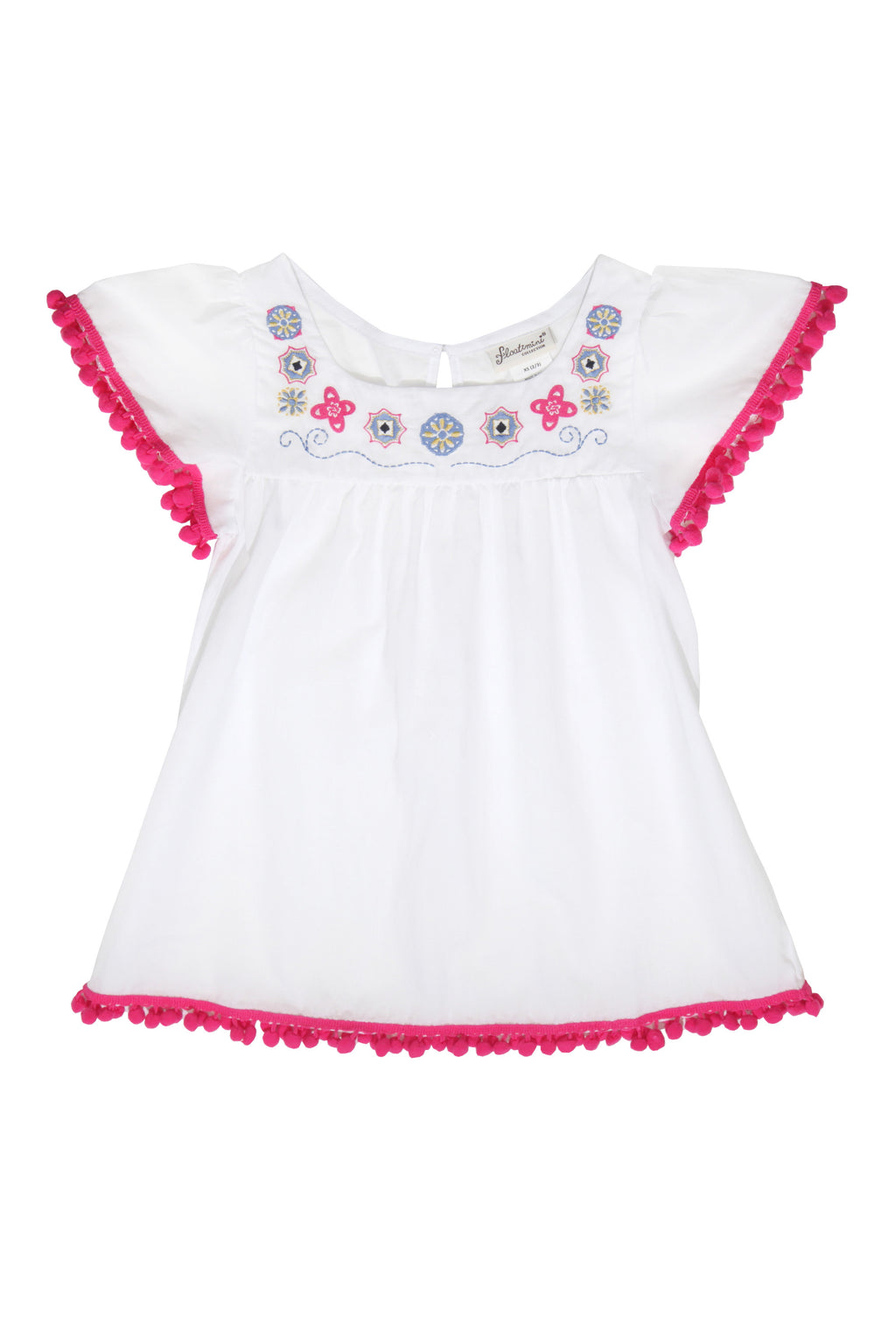 Embroidered Angel Sleeve Pompom Cover-up Dress, white