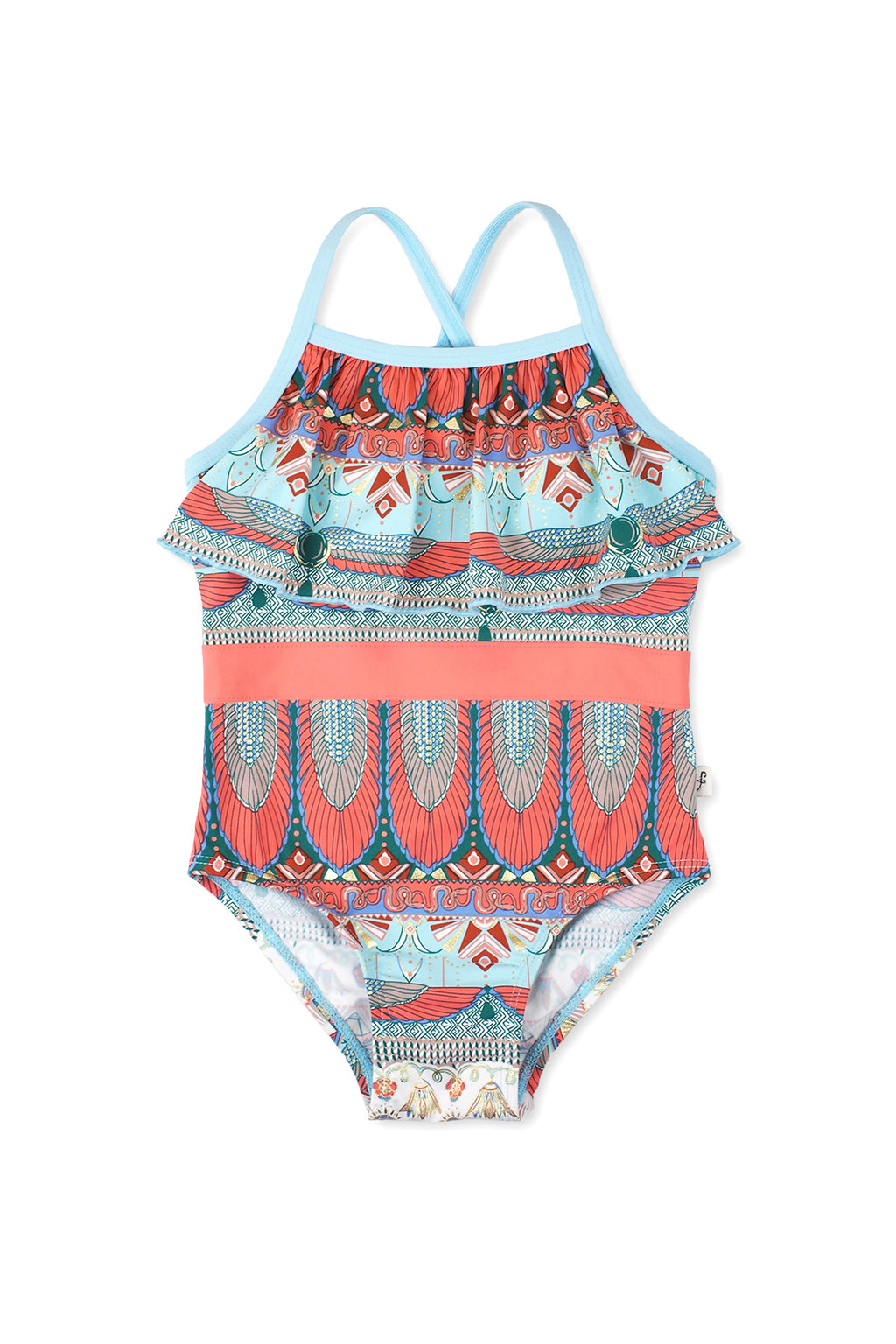 Egyptian Front Ruffle One-piece, Dusty Blue