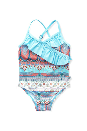 Egyptian Front Wrap One-piece, Dusty Blue