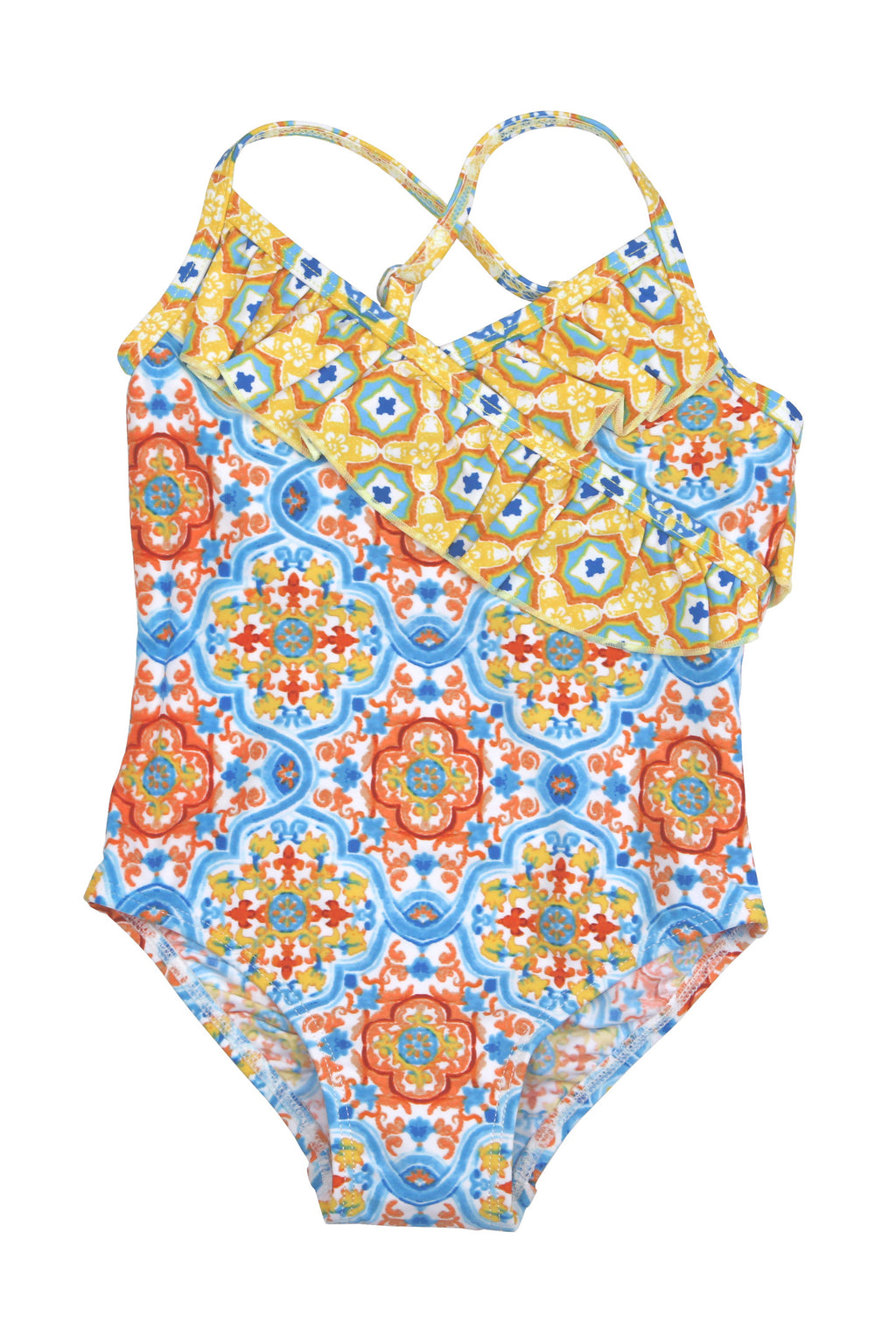 Spanish Tile Front Wrap One-piece, yellow