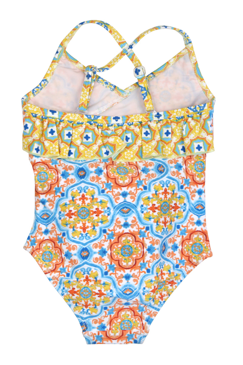 Spanish Tile Front Wrap One-piece, yellow