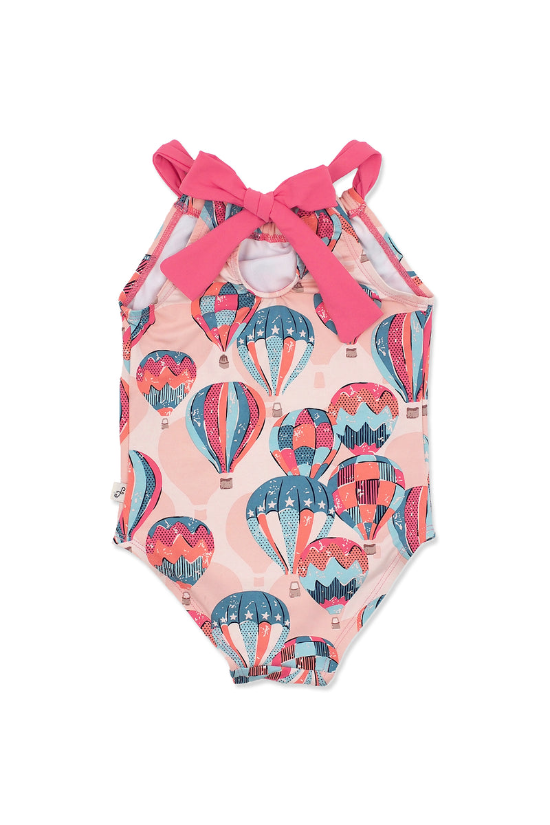 Hot Air Balloons Back Neck Tie One-piece, peach