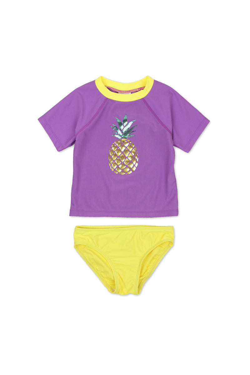 Pineapple Sequin Short Sleeve Rash Guard Set