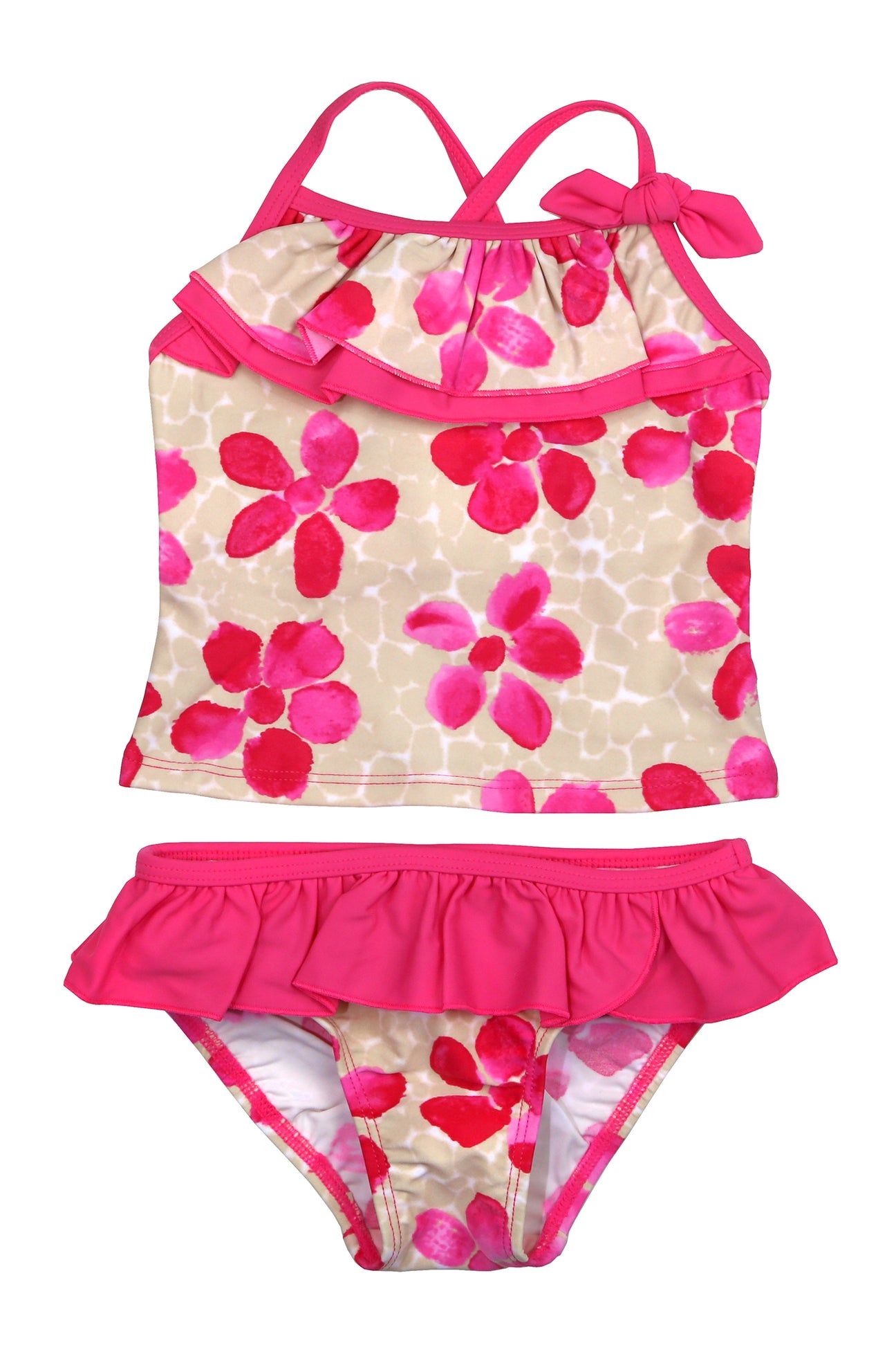 Pink Daisies Front Ruffle Tankini Set, pink – Floatimini