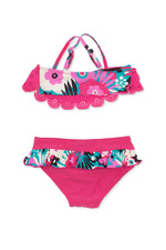 Vintage Floral Laser-cut Bandeau Bikini Set, hot pink – Floatimini