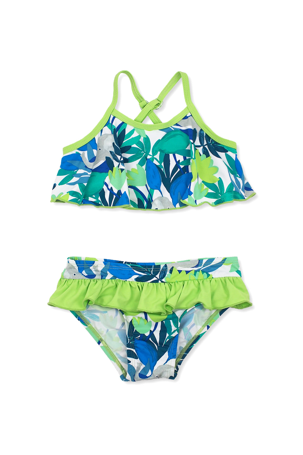 Forest Elephants Flounce Bikini Set, lime