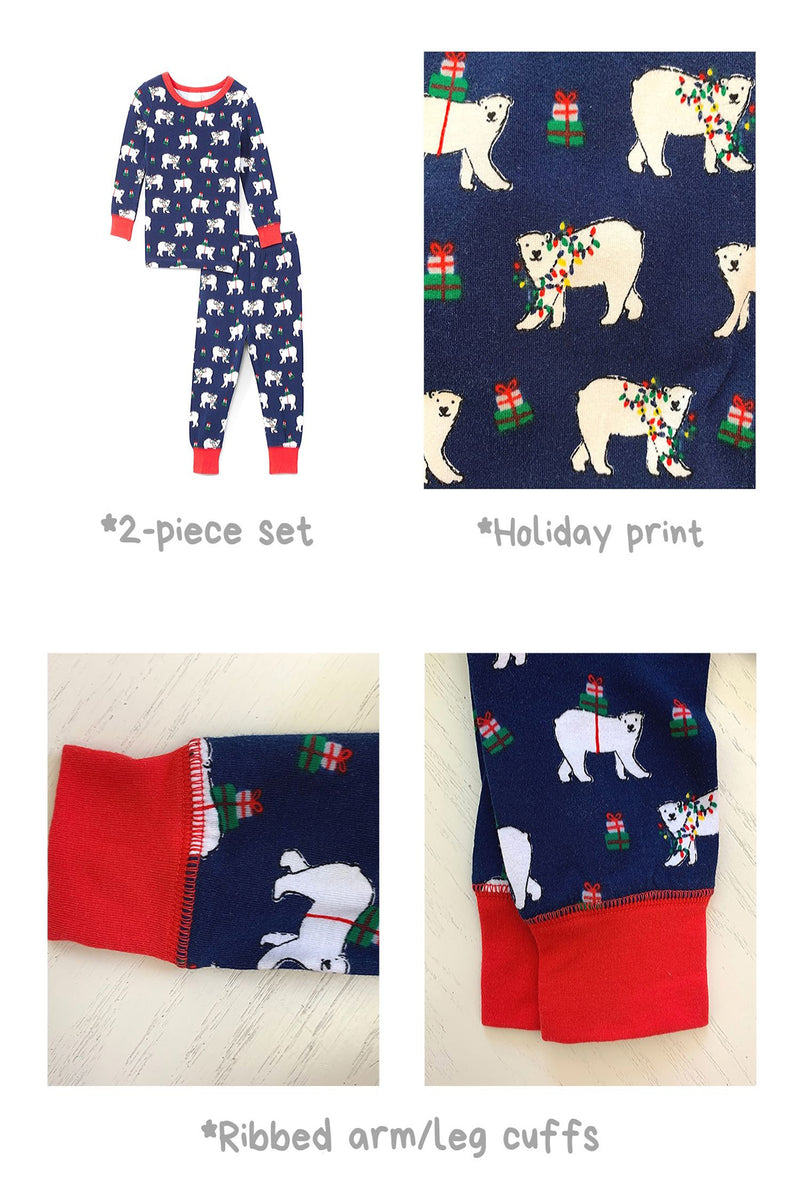 Sleepimini Christmas Bear Long-Sleeve Pajama Set, Navy