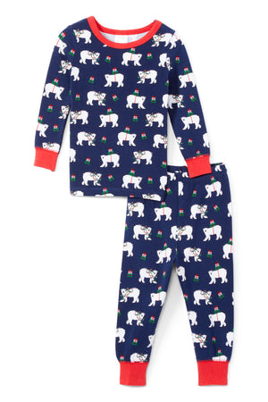 Sleepimini Christmas Bear Long-Sleeve Pajama Set, Navy