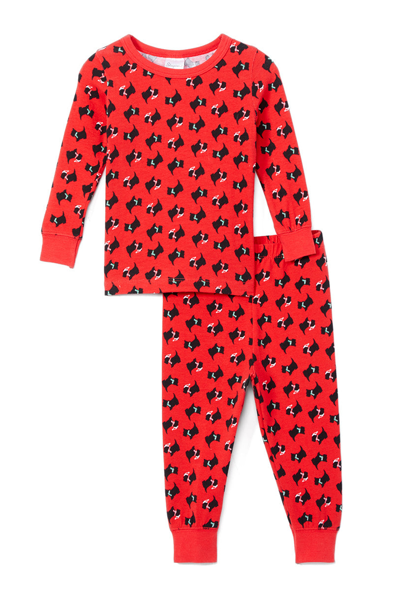 Sleepimini Scottish Terrier Long-Sleeve Pajama Set, Red